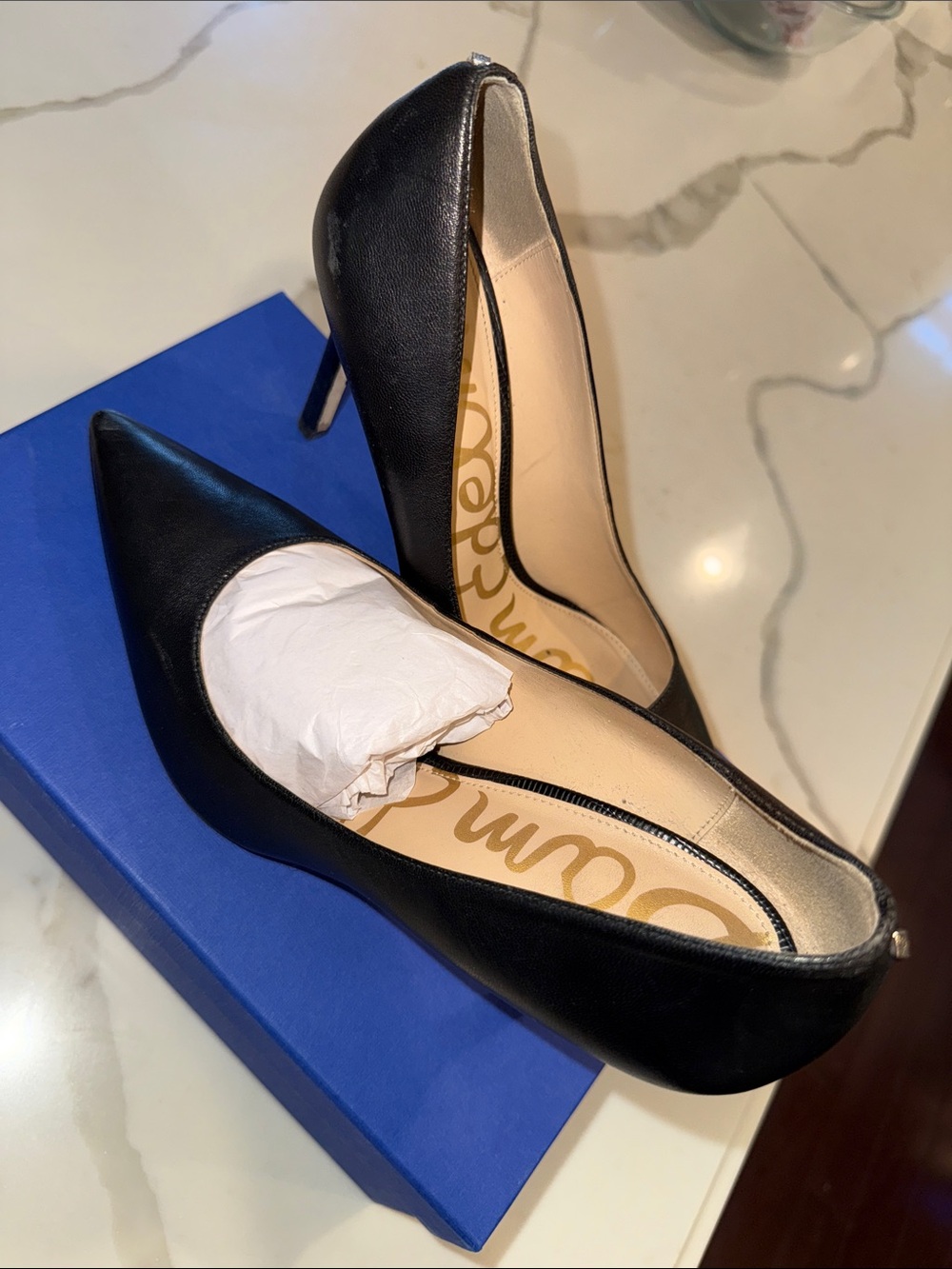 Sam Edelman Black Pointed Leather Stiletto Pumps
